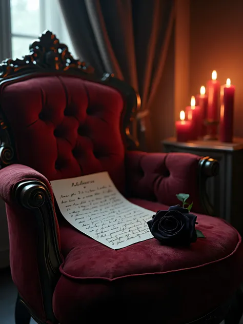  Gothic Valentine　 dark color 　 gorgeous 　Black Rose 　A few candles　curtain　Love Letter　Antique chair