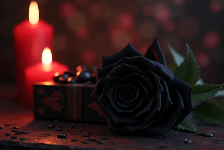  Gothic Valentine　 dark color 　 gorgeous 　Black Rose 　Candle　 gift box