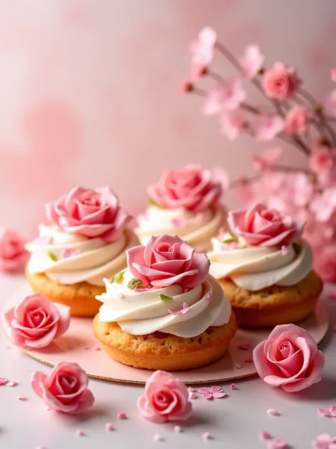 Delicious Valentine's Day baked goods　Rose flower decoration　 high image quality　Background Transparent