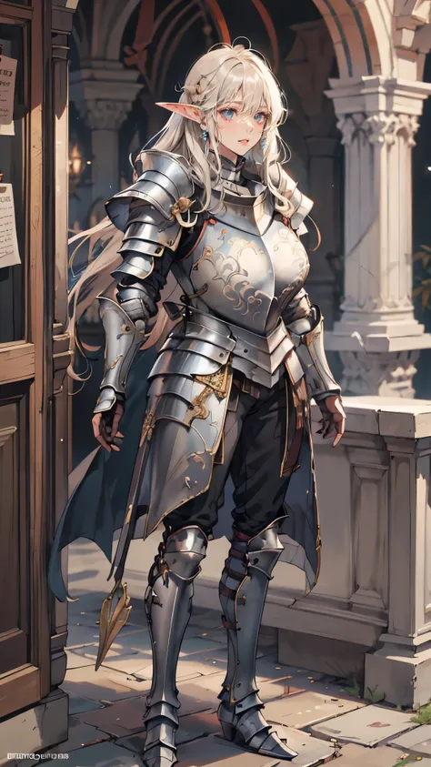 1girl, elf, woman in her 20s, ((only 1person)), large breast With a round face, Round jaws, Armor girl, female knight, full armor, full armor, gorgeous female paladin, female knight, of a Beautiful female knight, Beautiful armor, Plump, full armor, armor, ...