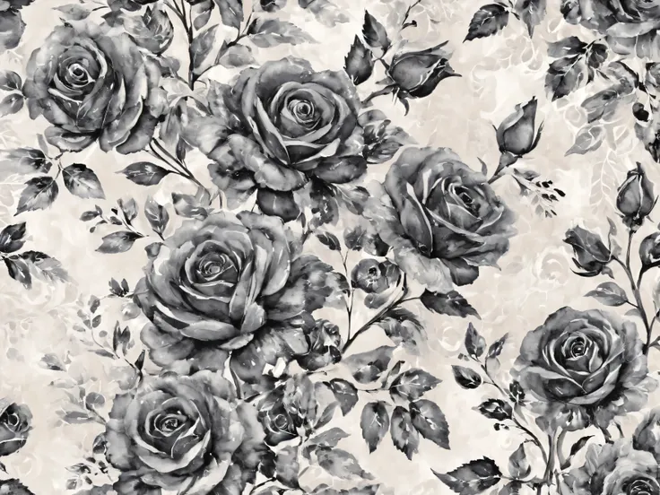 watercolor　Black Rose　grey lace background　 junk journal pages
