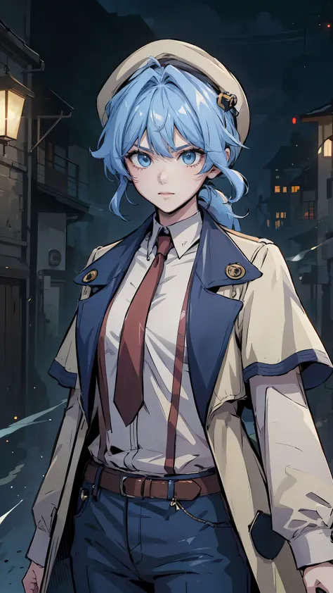 a half length portrait of a person wearing a hat and a red tie,(2 d anime style),(tall anime girl with blue eyes), female protagonist 👀 :8, nagito komaeda, anime character, 2 d anime, from girls frontline, ((Manhwa artstyle)), best anime 4k konachan wallpa...