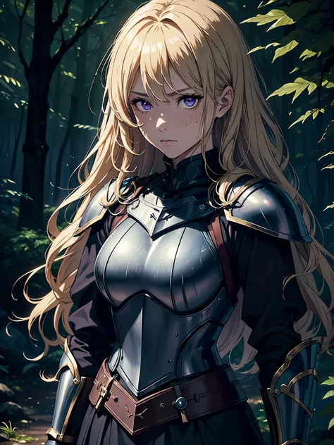 ((DARK FANTASY COLORING, DARK COLOR PALETTE, SORROW LIGHTING, 8K DETAIL QUALITY))
((masterpiece, best quality)), (1girl, anime girl in the forest, drenched forest),(mature), (solo), (female focus, purple eyes girl, disgusted face), (blonde hair, wavy hair,...