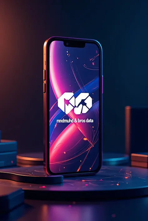 A sleek smartphone screen displaying the 'MNDMuhd & Bros Data' logo with an energetic background representing technology and fast transactions.