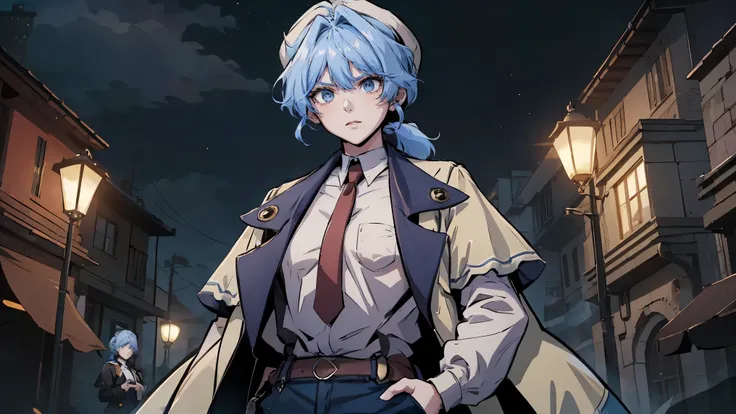 a half length portrait of a person wearing a hat and a red tie,(2 d anime style),(tall anime girl with blue eyes), female protagonist 👀 :8, nagito komaeda, anime character, 2 d anime, from girls frontline, ((Manhwa artstyle)), best anime 4k konachan wallpa...