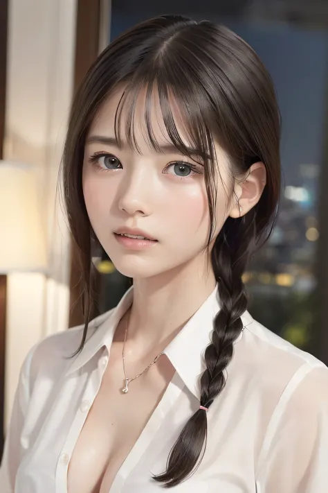 (8k, RAW photo, photorealistic:1.25), (Soaking wet hair, wet short two braids hair, Soaking sweaty hair:1.5), (lip gloss, eyelashes, Shiny surface, Glossy Skin, best quality, ultra highres, allows depth of field, Color Difference , caustics, blow li...