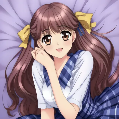 (highest quality, masterpiece: 1.6), (A (too beautiful graceful date-game heroine) is lying down on a expensive bed and laughing at me with their pretty open mouth and lovely lips, can't stop giggling, (covering her own breast ribbon with both hands), (Too...