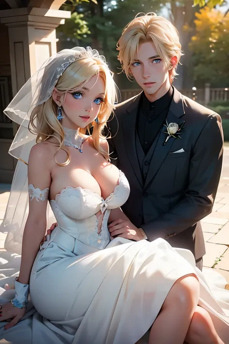  Wedding Photo  .  Bride - Beautiful girl  .She is 32 years old  , 3 breast size .  blue eyes . blondка .  The groom is a handsome guy - blond ,  he looks a lot like the bride  .  blue eyes . blond .  He is 19 years old  . 