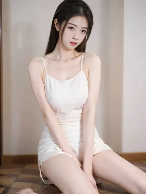 a pretty girl ， Medium length hair， very plump breasts ，A beautiful girl with a clear body outline ， simple background，do the splits