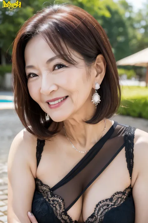 ７８ years old　Mom　MILF　Korean, Lady　large earring　realisitic　Gorgeous Madame Beautiful Mature Woman　sexy　Smile　Gentle woman navel piercing　４K　High quality 　メガネ