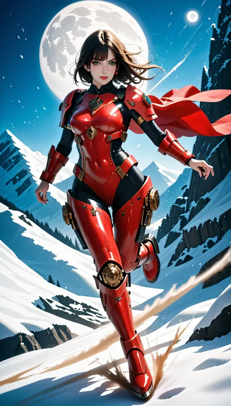 high details, best quality, 16k, [best detailed], masterpiece, best quality, (extremely detailed), photorealistic, fantasy art, RPG art, a picture of a mech girl, full body, wearing red mech suit, drinking tea in a tea ceremony, on a snowy mountain, under ...