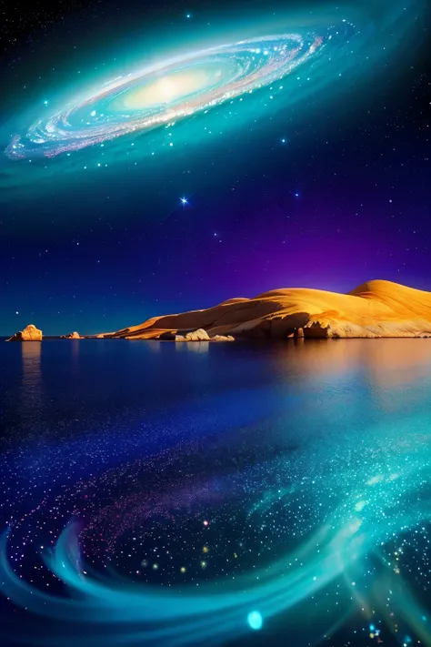 幻想的で神秘的な Cosmic Space,The Wide Sea,Confused stars々が glitter輝いている,Beautiful and sparkling landscape, shining brightly , glitter,Healing, bright future,peace of mind, Cosmic Space,Ascension,Turquoise