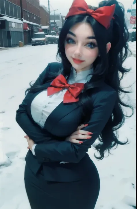 Araffe dressed as a snow white with a red bow and a red bow, beautiful vampire queen, realistic cosplay, Marceline from Adventure Time, anime girl cosplay, 4K HD snow white hair, beautiful vampire queen, snow white as a d &d fighter, snow white, anime cosp...