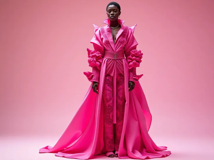 Unique Artistic Expression in Bold Pink Fashion Design