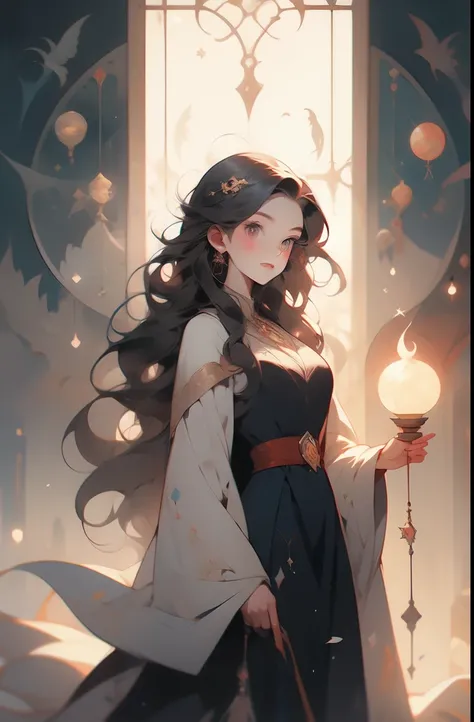 a woman with a hat and a wand stands in the dark, sky witch, beautiful celestial mage, fantasy art style, /!\ the sorceress, arcane art style, bright witch, mage, the witch queen, fantasy mage, artwork in the style of guweiz, beautiful wizard, style of due...