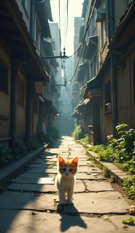 Mochi, the tiny kitten, wanders the alley in search of food. Its little paws make almost no sound on the uneven pavement. Suddenly, it realizes it has strayed too far and looks around frantically. The alley stretches endlessly, with tall, aged buildings to...