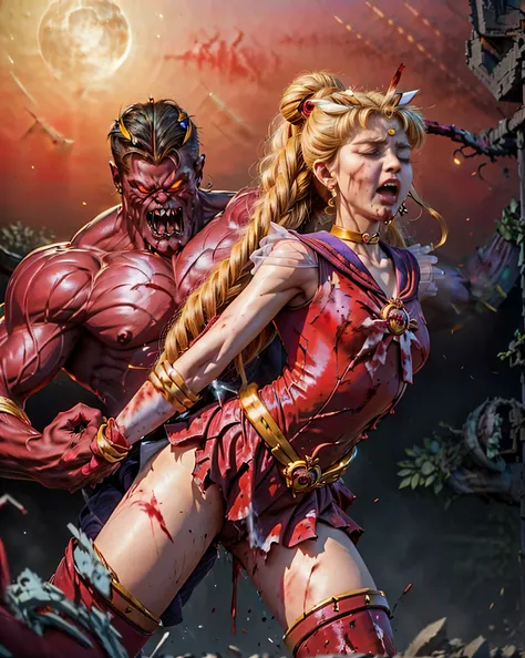 (The 8k quality, Ultra-high-resolution quality, Ultra high definition, Photorealistic, Best Quality):1.5, (​masterpiece):1.4,
(camera angle from the front view):7.0,
(in the ruined school room):5.5,
(no NSFW, depiction of brutal violence battle, bloody bru...