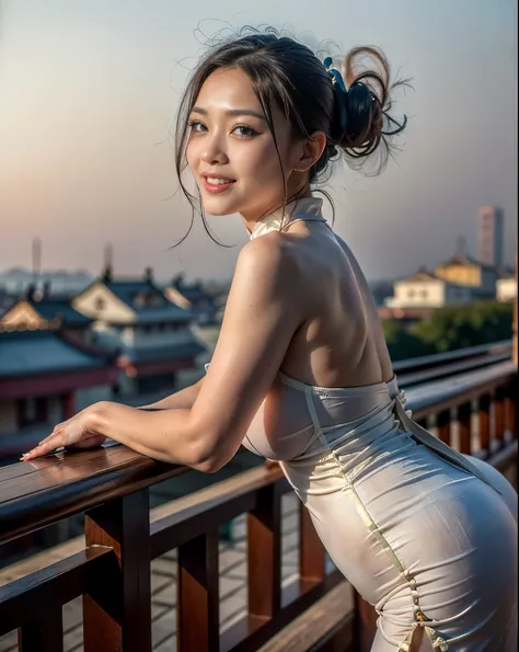 top-quality wholebody portrait,((Beautiful chinese girl, wearing chinese traditional dress):1.5),Bewitching face, ((goddess likeness):1.2), ((beautiful detailed eyes, round big eyes, grey eyes color, beautiful detailed lips, small nose, extremely detailed ...