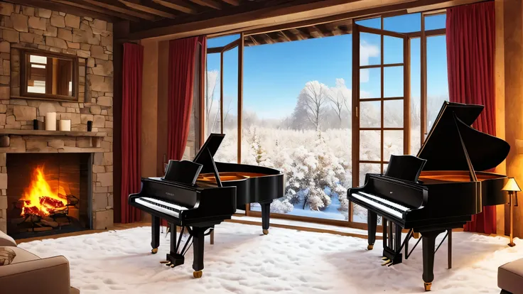 Carry yourself into a room filled with the calm melodies of the piano ,  the crackles of fire and the serene beauty of the snowy landscape outside the window.