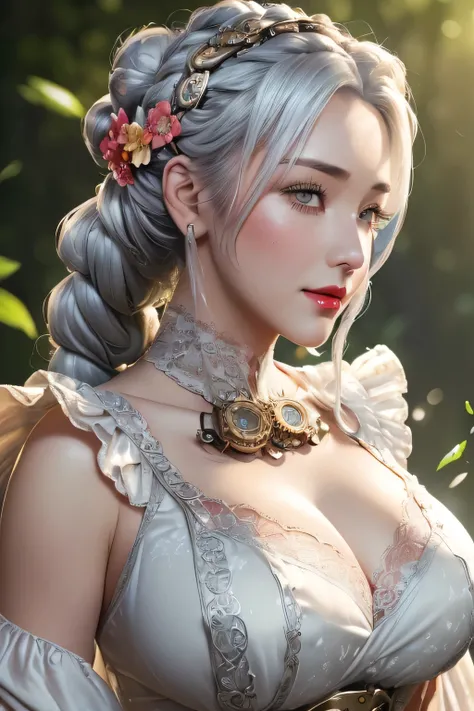 (  let's take a peek at the viewers :1.3),( 3d animation:1.3),(((King of Steampunk :1.3)),((( outfit with intricate lace details with cheeks))),((( vivid cosplay costumes with mythical creatures ))),((( emphasizes large breasts :1.3))),(  Sunlight shining ...