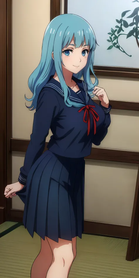 Young woman drawn in 80’s anime art style. 
Retro anime. Vintage Anime. Classical Anime. 

She has long and wavy blue hair, green eyes, full lips, and a beauty mark located under the right side of her mouth. She is well known for her curvaceous figure of w...
