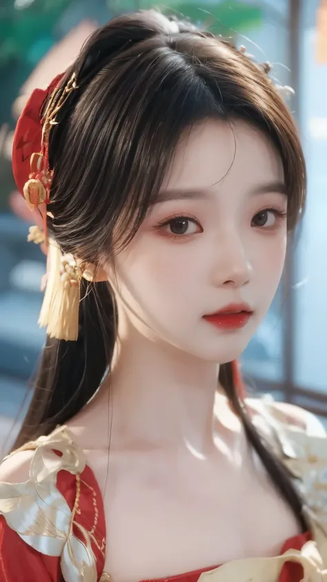 Hanfu,palace,穿Hanfu的女孩,Wearing ancient Chinese clothing,Traditional Chinese Clothing,Ancient Chinese Clothing,Ancient Chinese Princess,Chinese,Half-bare shoulders,Beth,( masterpiece),( highest quality:1.1),( Very detailed), Best Illustrations, fine details...