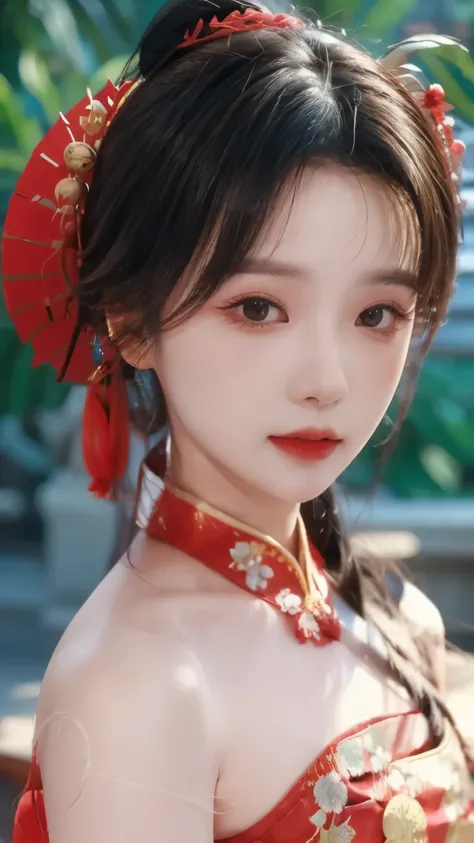 Hanfu,palace,穿Hanfu的女孩,Wearing ancient Chinese clothing,Traditional Chinese Clothing,Ancient Chinese Clothing,Ancient Chinese Princess,Chinese,Half-bare shoulders,Beth,( masterpiece),( highest quality:1.1),( Very detailed), Best Illustrations, fine details...