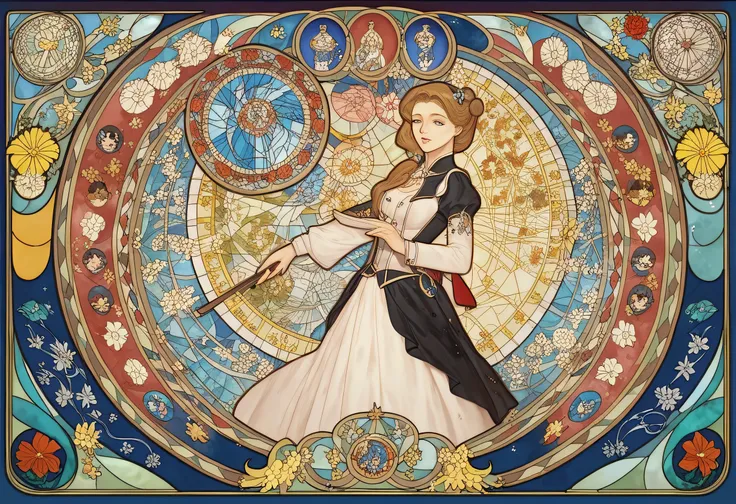 a painting of a woman holding a fan and a butterfly, anime art nouveau, korean art nouveau anime, anime art nouveau cosmic display, stained glass wings, stained glass art, stained glass!!, (art nouveau), ( art nouveau ), stained glass, stained glass style,...