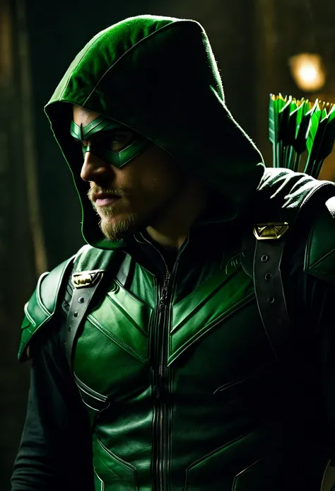 cinematic image of charlie hunnam as Green Arrow live action