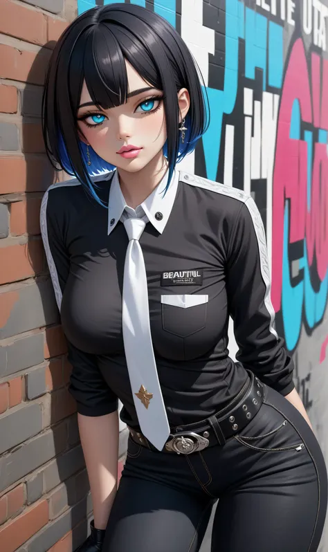 ((Random porn pose)), (Cute girl), ((Ultra detailing)), (very aesthetic, best quality, ultra detailed), intricate details, 1girl, Black hair, very short hair, emo hair, (Random hairstyle), Blue inner hair  ,,((Detailed eyes)), ((Beautiful eyes)), ((prefect...