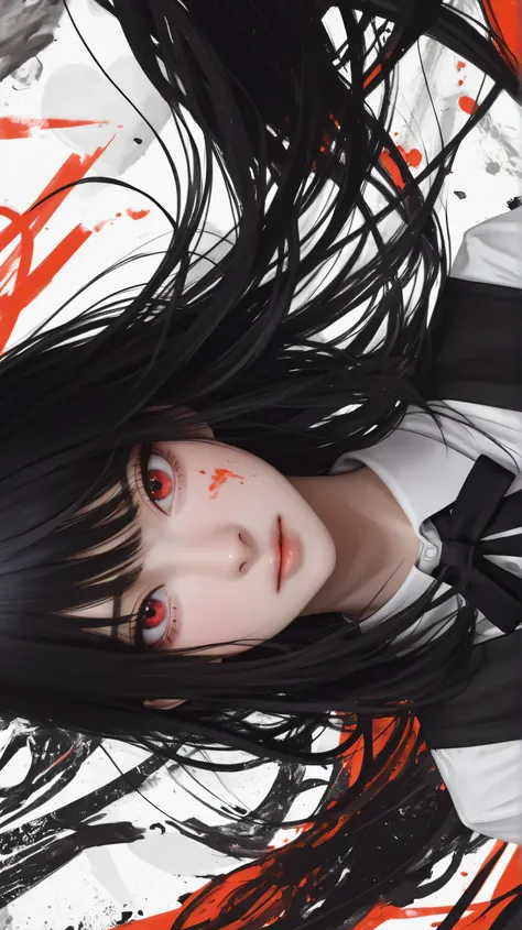 Red eyes black hair looking realistic 4k looking beautiful 