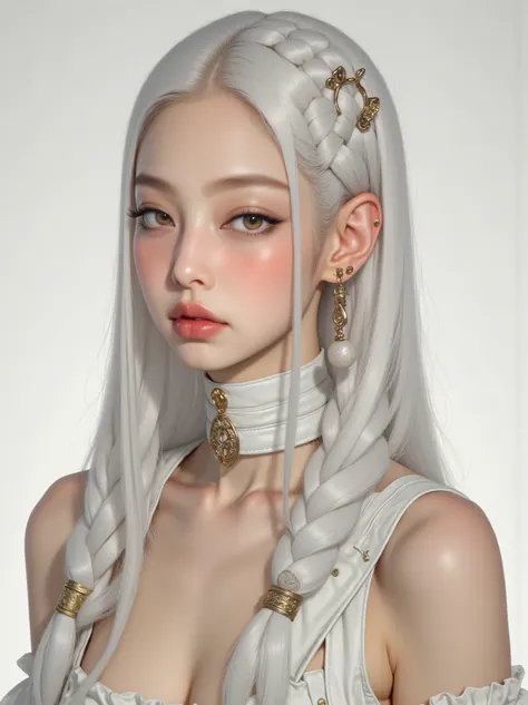 jennie kim, a white girl with 1,60 tall, white braids in hair and a normal body Braids all over hair ,as if they had been placed But they are loose not attached