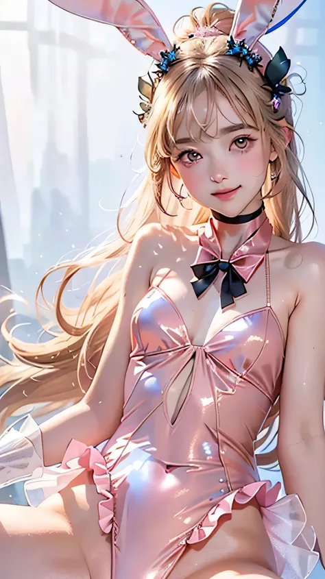 masterpiece, best quality, extremely detailed CG unity 8k wallpaper,((Upper Body)) ,((Upper Body head close-up shot of a beautiful )), , Elegant Long straight blonde hair, (Mckenna Grace), ((flat chest,thighs,Autoluminescence Black skin)), (pink-green) gol...