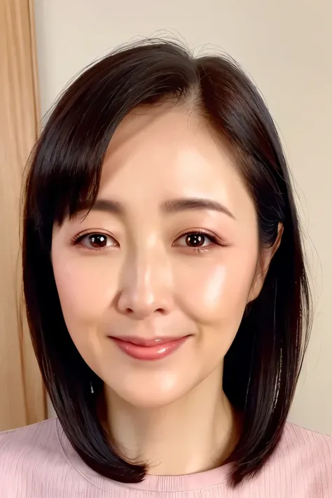 ( highest quality、 Table Top、8k、 best image quality、 Award-winning work )、 mature woman、20 years old、Close-up of face、 smile、 accurate anatomy、simple blurry elegant background、 stare at me、 Natural Makeup、Beautiful glowing skin、 glossy lips、 upright positi...