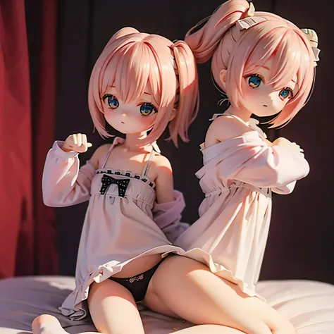 The hairstyle line is the best stand and take a cute pose、         panties
(       sexy lingerie     )       cute、Horn、         pink hair 、(((       on e pose short hair ponytail    ))) on 