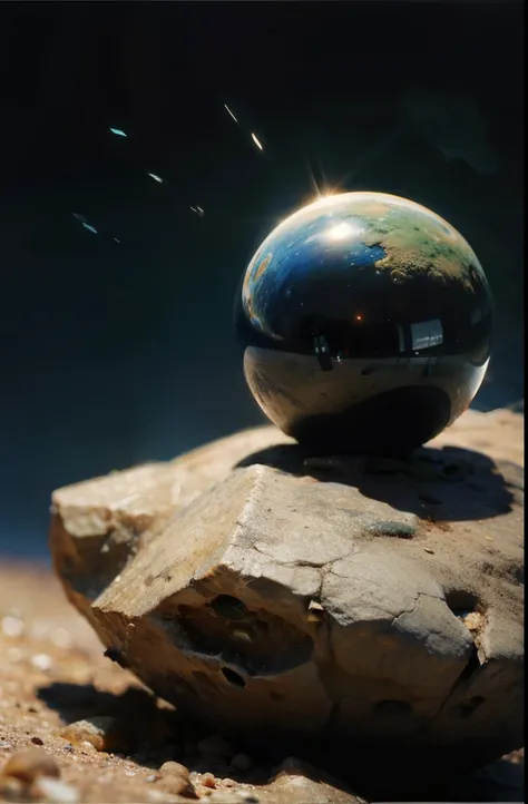 a close up of a large crystal in a desert with rocks, animation style render, atlas, cd cover artwork, orb, flares anamorphic, pierre pellegrini and ash thorp, anamorphic widescreen, platonic solids, space scene, psytrance, movie promotional image, facets