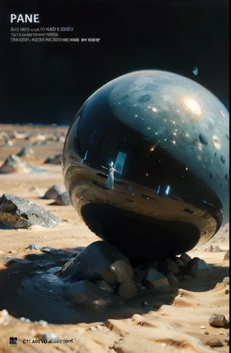 a close up of a large crystal in a desert with rocks, animation style render, atlas, cd cover artwork, orb, flares anamorphic, pierre pellegrini and ash thorp, anamorphic widescreen, platonic solids, space scene, psytrance, movie promotional image, facets