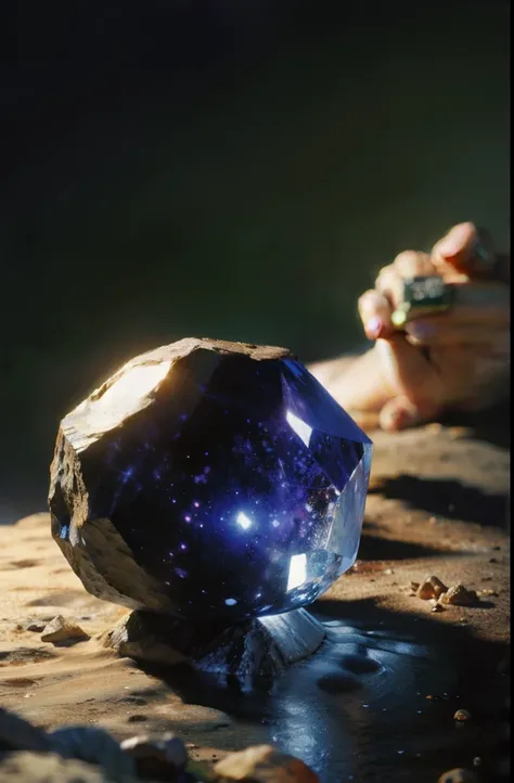 a close up of a large crystal in a desert with rocks, animation style render, atlas, cd cover artwork, orb, flares anamorphic, pierre pellegrini and ash thorp, anamorphic widescreen, platonic solids, space scene, psytrance, movie promotional image, facets