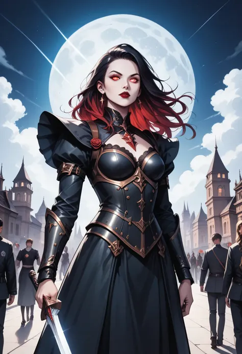 score_9, score_8_up, score_7_up,Arafed, dark fantasy art, gothic art, a picture of a vampire ready for battle, female vampire, armed with a sword, wearing heavy armor, armed with a sword, shining sword, ultra detailed face (intricate detailed, Masterpiece,...
