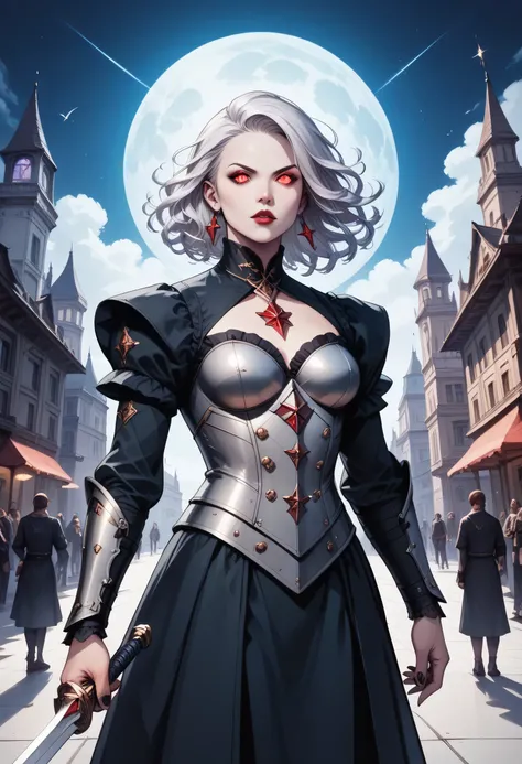score_9, score_8_up, score_7_up,Arafed, dark fantasy art, gothic art, a picture of a vampire ready for battle, female vampire, armed with a sword, wearing heavy armor, armed with a sword, shining sword, ultra detailed face (intricate detailed, Masterpiece,...