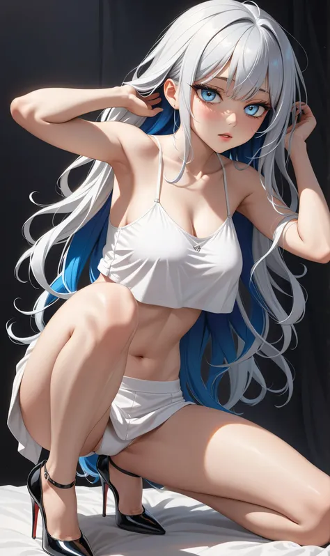  ((Random porn pose)), (Mastepiece), ((Ultra detailing)), (very aesthetic, best quality, ultra detailed), intricate details, 1girl, silver hair, Messy hair, Blue inner hair  ,(Silver eyes),((Detailed eyes)), ((Beautifull eyes)), ((prefect eyes)), long hair...