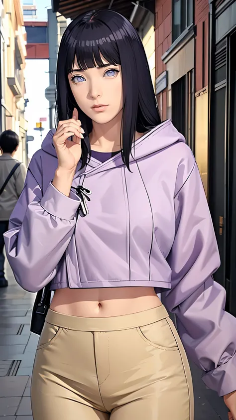 （（（perfect figure，figure，purple hoodie，brown pants， （（（The hyuugahin ，The hyuugahin ，Hinata\(boruto\)，The hyuugahin ,  "black long hair", blue eyes,blunt bangs））），S-shaped figure:1.7））），((masterpiece)),high resolution, ((Best quality at best))，masterpiece，...