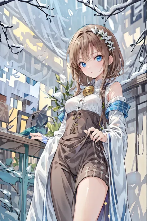 (( Masterpiece)), (Anime:1.5), (( top quality)), ( RAW Photo :1.2), ( Hi-Res:1.3), ( Professional Photoshoot:1.2), ( Color Difference),  one girl, (()), (Serious), (  beautiful brown eyes :1.3),  viewers, Plain Shirt, O-ring,   shoulder jacket  ,   medium ...