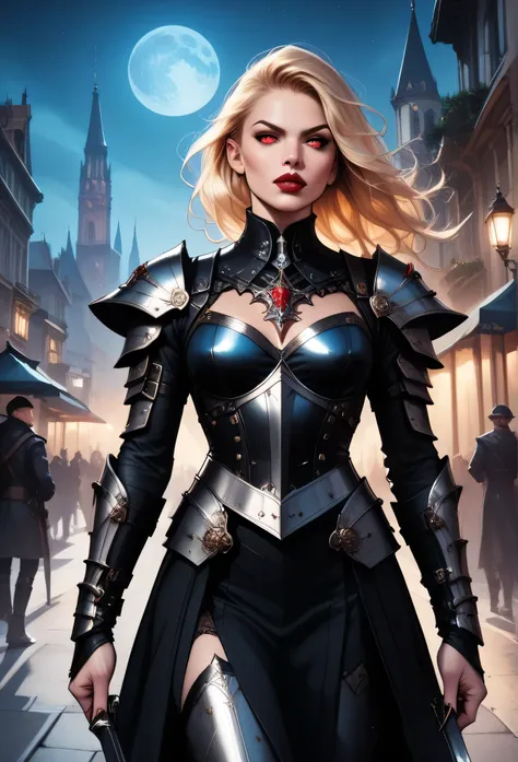 score_9, score_8_up, score_7_up,Arafed, dark fantasy art, gothic art, a picture of a vampire ready for battle, female vampire, armed with a sword, wearing heavy armor, armed with a sword, shining sword, ultra detailed face (intricate detailed, Masterpiece,...