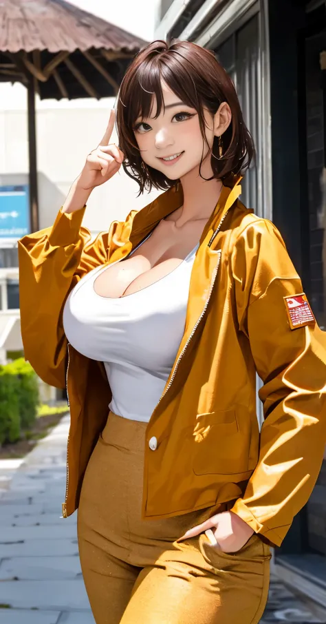 ((( Big Breasts:1.2)))、 cleavage、  tan、（ one girl）、Expose the muscles 、 anatomically correct、Correct finger、 Sweaty muscles 、 shoulder jacket  :1.5、((waer sexy armor :1.2))、Neat Girl、smile、garden 、Pubic hair is transparent、 ((( model pose)))、 in the sun's ...