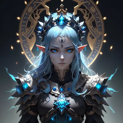 a close up of an elf with a crown with a blue light around it on their head, king, best anime 4k konachan wallpaper, prince crown of black gears, anime epic artwork, 8k hd wallpaperjpeg artifact, badass anime 8 k, 8 k hd artifact, 8k high quality detailed ...