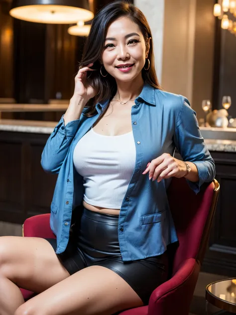 ７８ years old　Mom　milf　korean, Lady　large earring　realistic　Gorgeous Madame Beautiful Mature Woman　sexy　Smile　Gentle woman navel piercing　４k　High quality 　Hotel Lobby　 Concierge　 collared shirt