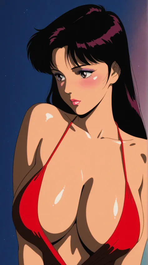 illustrated anime, style retro classic, master piece:1.5、(minimal art, line drawing), 80’s glam rock makeup on shiny face, asian girl, anime, moody lighting, pretty, sexy, minimal, sleek, slender, asian, elegant, futuristic, retro, sophisticated half human...