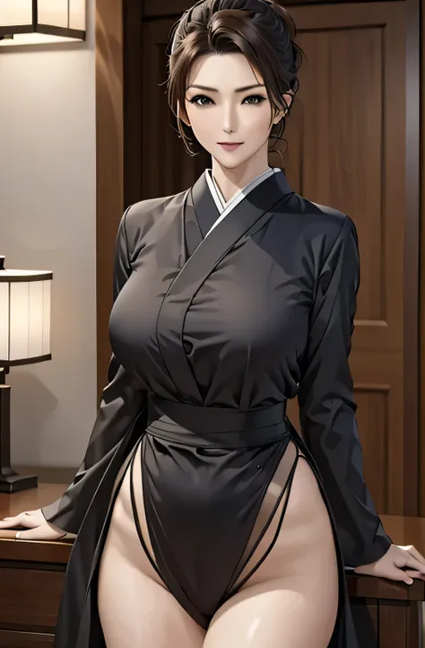 ( top quality,16k, Masterpiece),
 very beautiful Japanese model, hair up,
 slender body, thighs,
Mourning clothes,