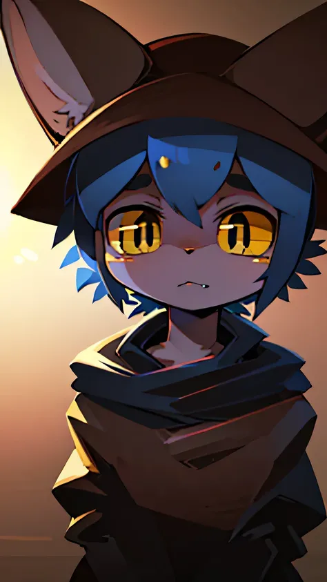 Niko (anatomically correct) (hat)  ((perfect face)) ((Masterpiece)) ((hight cuality)) (full body) ((hight details)) (blue hair) (yellow eyes) (antho)